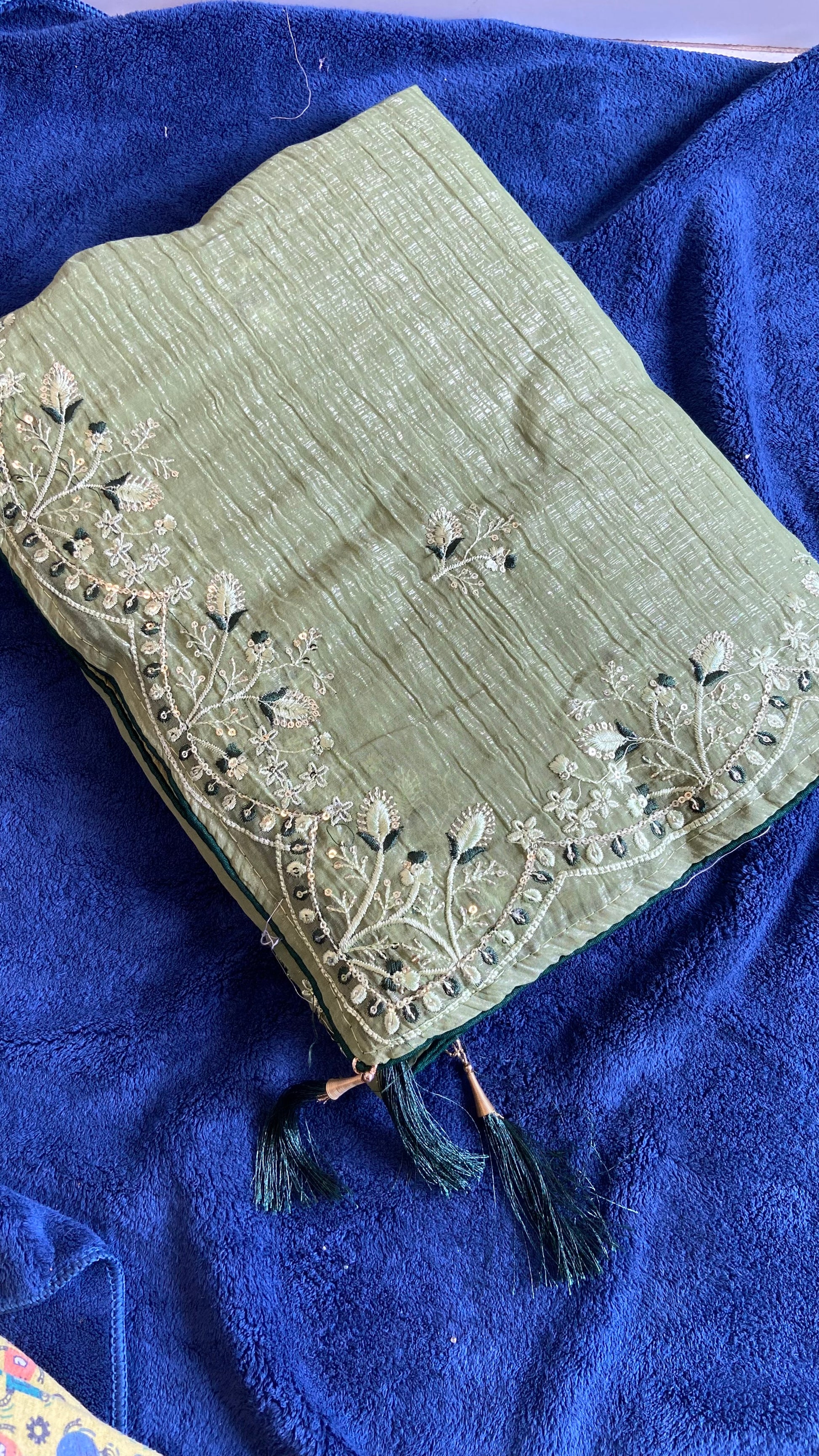 Pista Green - Jimmy Choo saree with Dhaga Embroidery Saroj the label