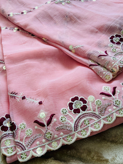 Baby Pink :: Dhagaa work with sequence and Silver Zari work Saroj the label