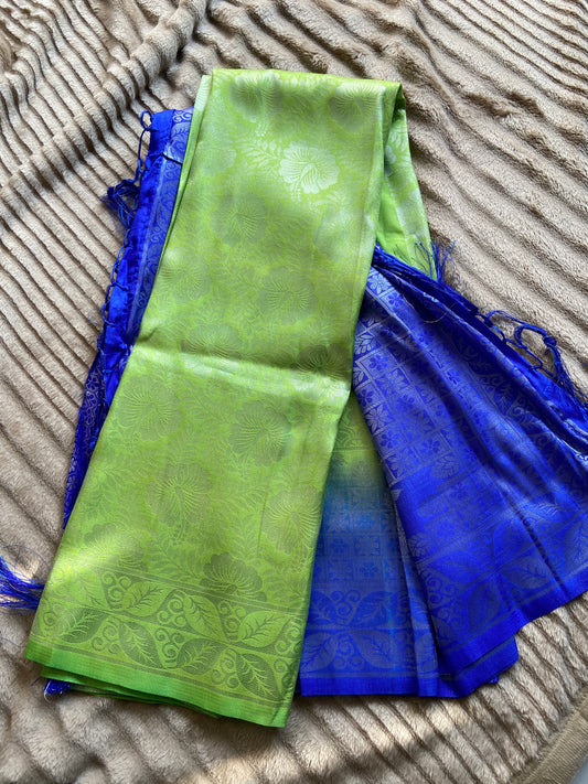 Softy Silk in parrot green and navy blue combination Saroj the label