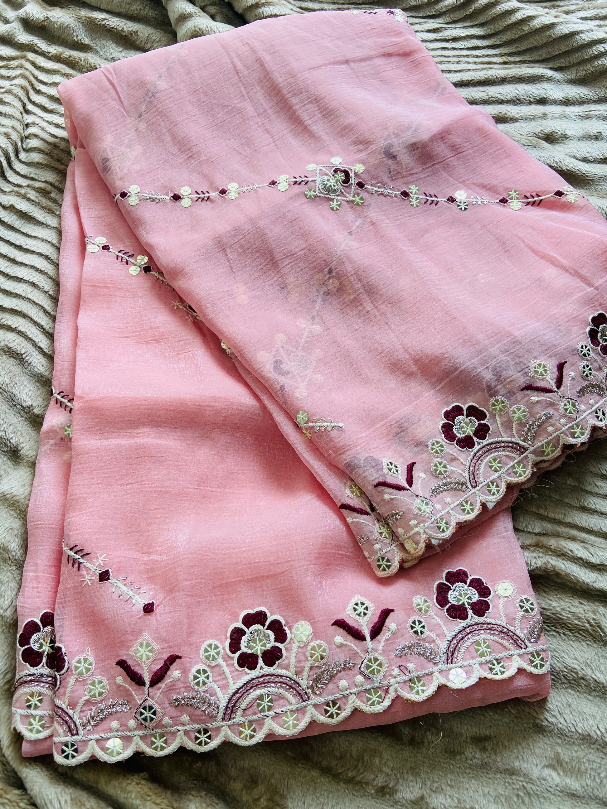 Baby Pink :: Dhagaa work with sequence and Silver Zari work Saroj the label