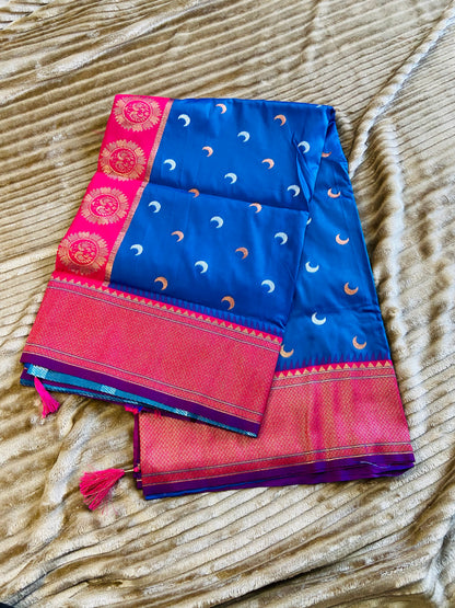 Yeola paithani Chandrakor Royal Blue Saroj the label