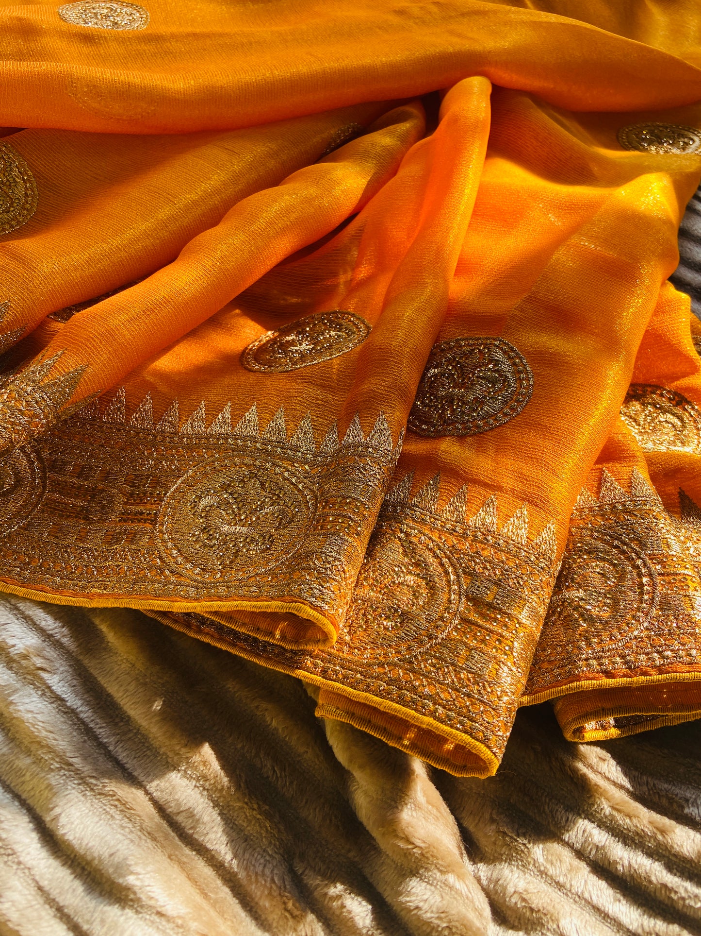 Haldi Special :: Silk :: Golden Zari Work :: Sari Saroj the label