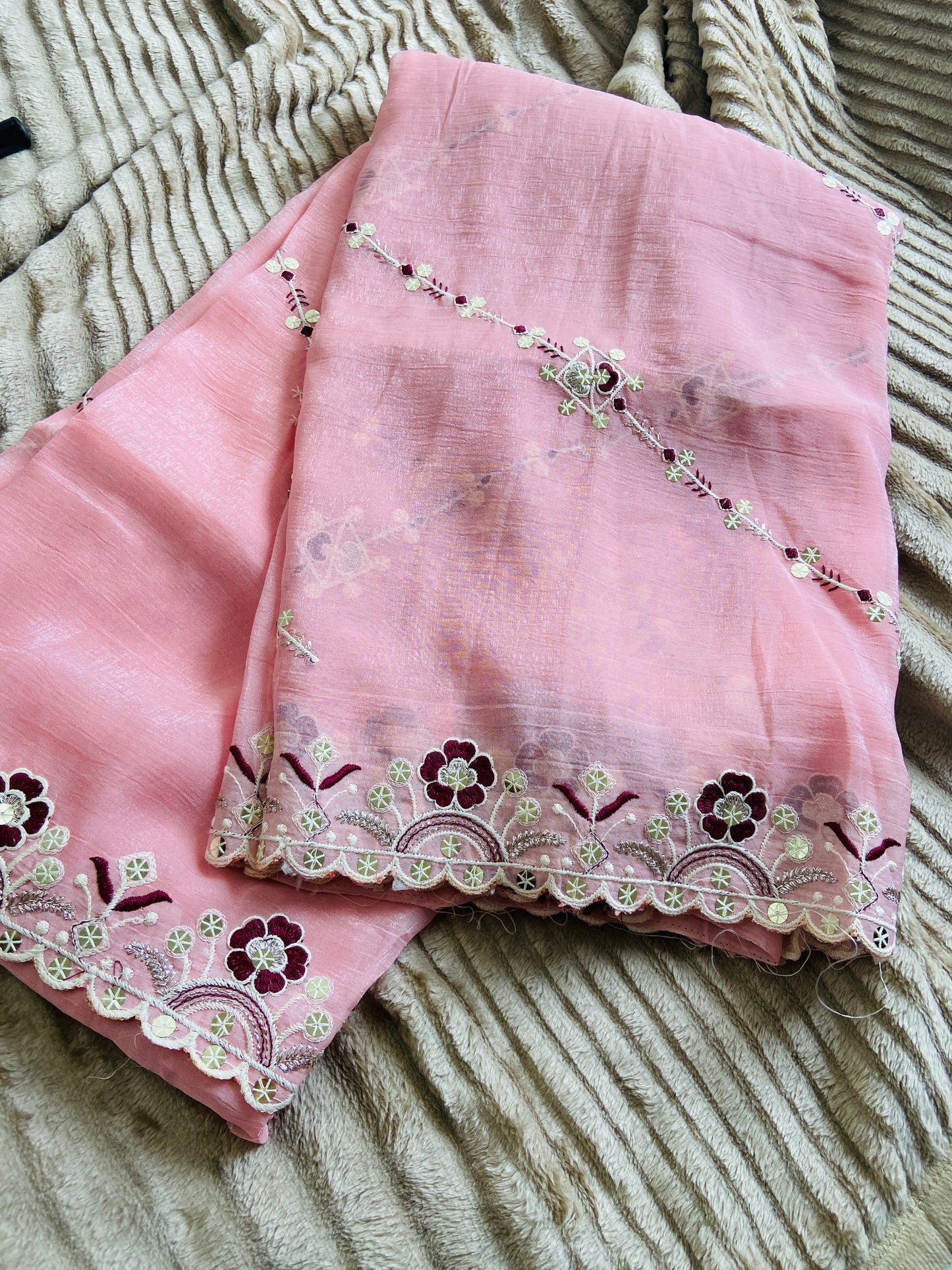 Baby Pink :: Dhagaa work with sequence and Silver Zari work Saroj the label