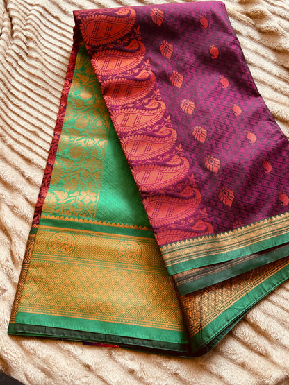 Ashtami :: Silk Saree :: Wine Colour Saroj the label