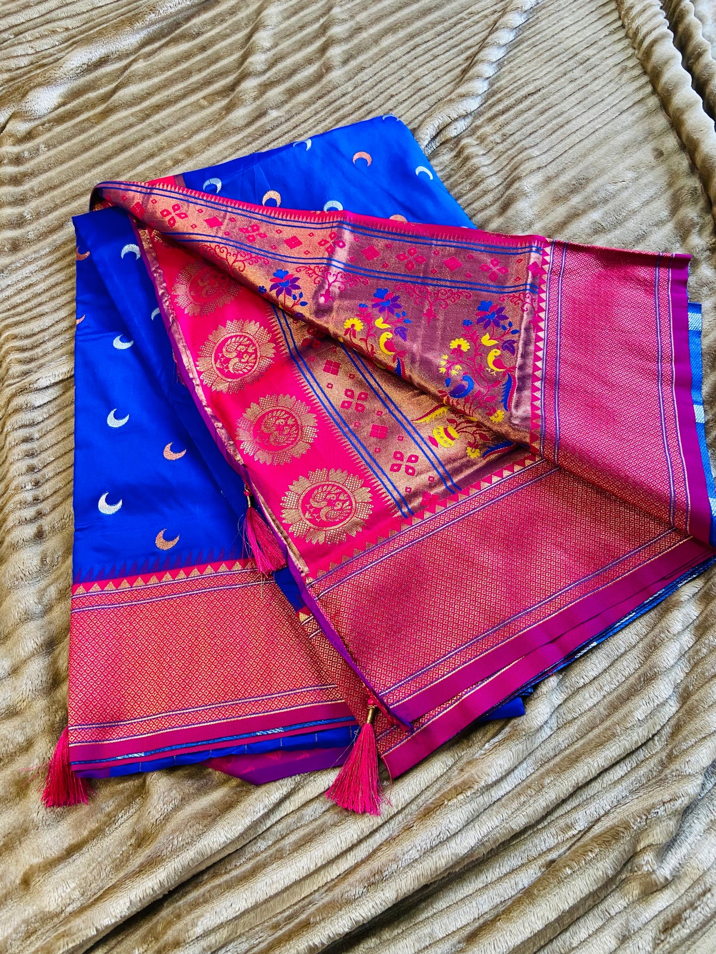 Yeola paithani Chandrakor Royal Blue Saroj the label