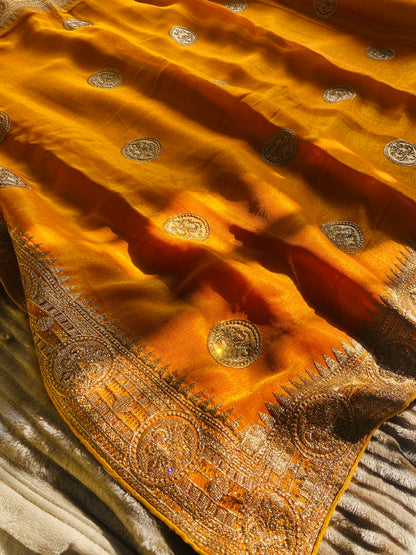 Haldi Special :: Silk :: Golden Zari Work :: Sari Saroj the label