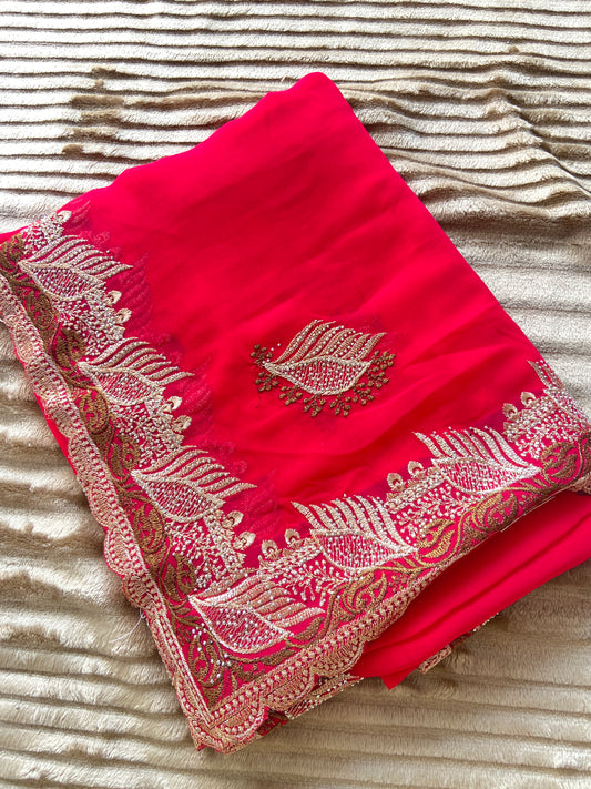 Rose Pink :: Georgette:: With Zari and stone work on it Saroj the label