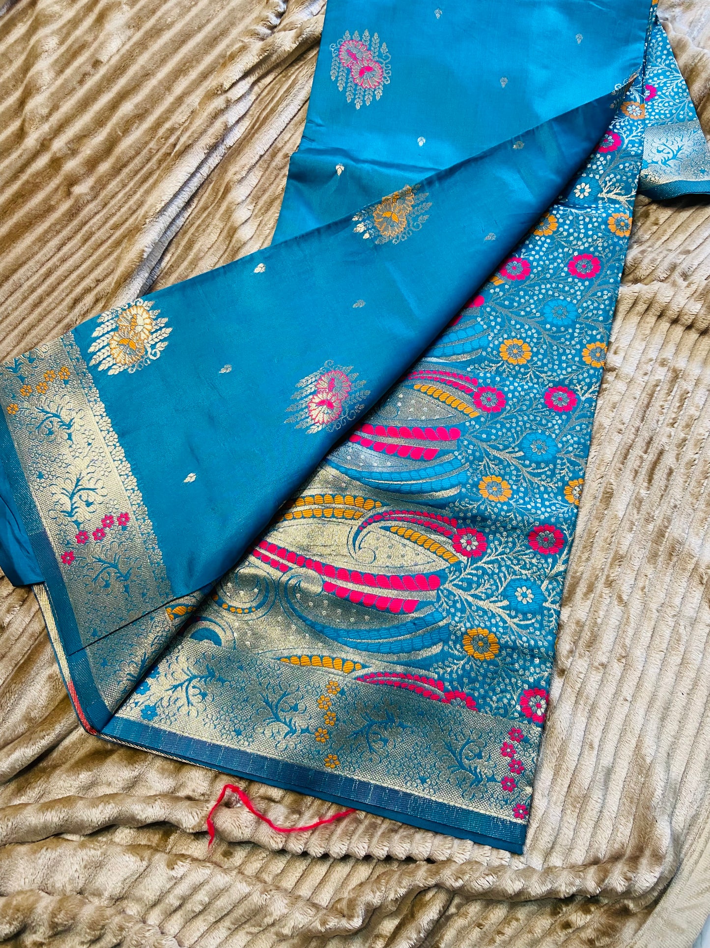 Cotton silk with woven  golden zari Saroj the label