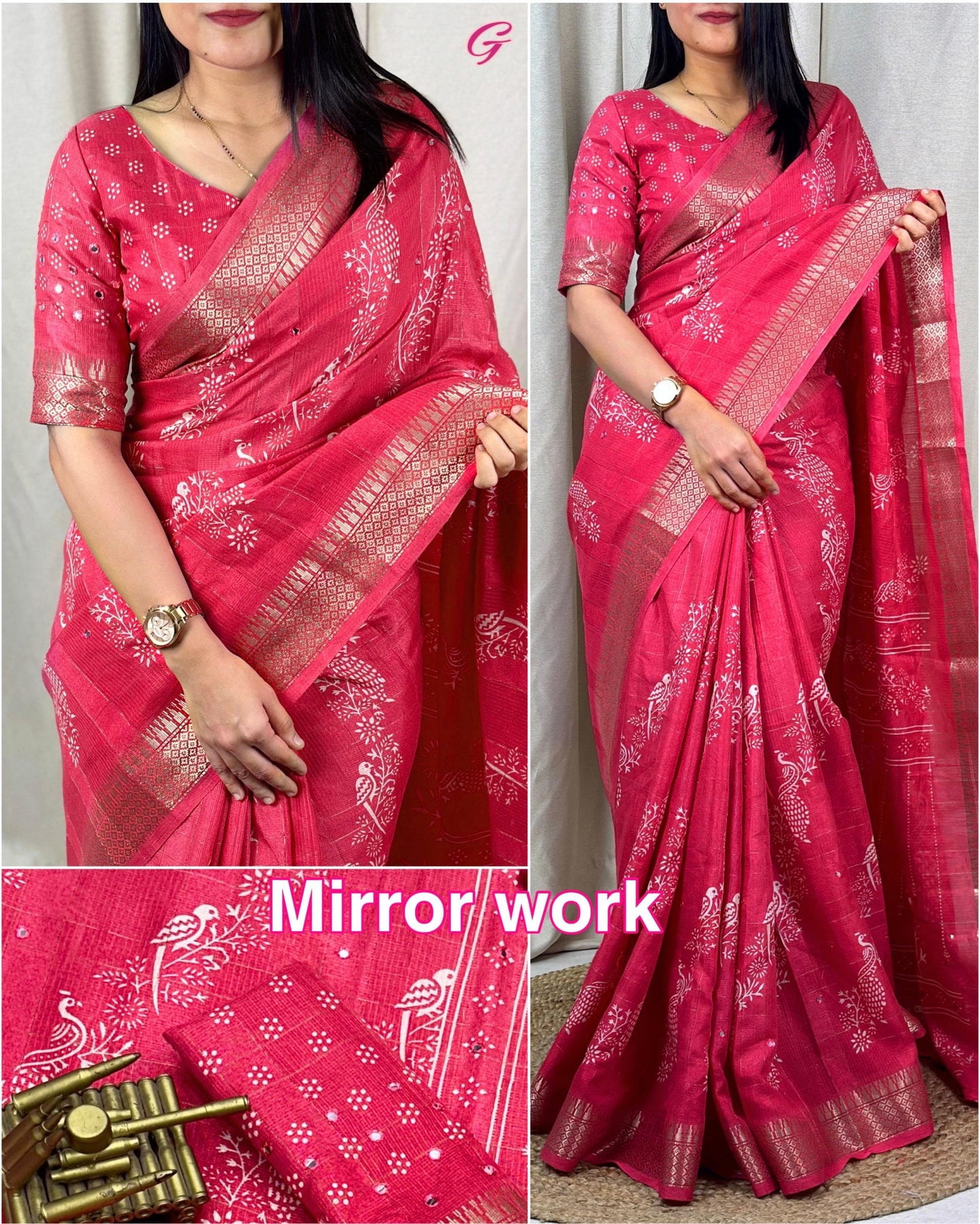 Mangaliya Soft Cotton Printed Saree with Mirror Work Saroj the label