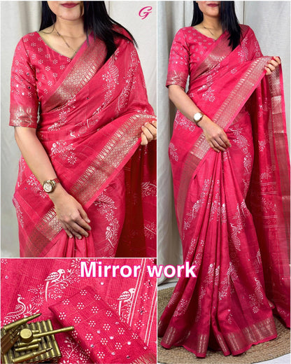 Mangaliya Soft Cotton Printed Saree with Mirror Work Saroj the label