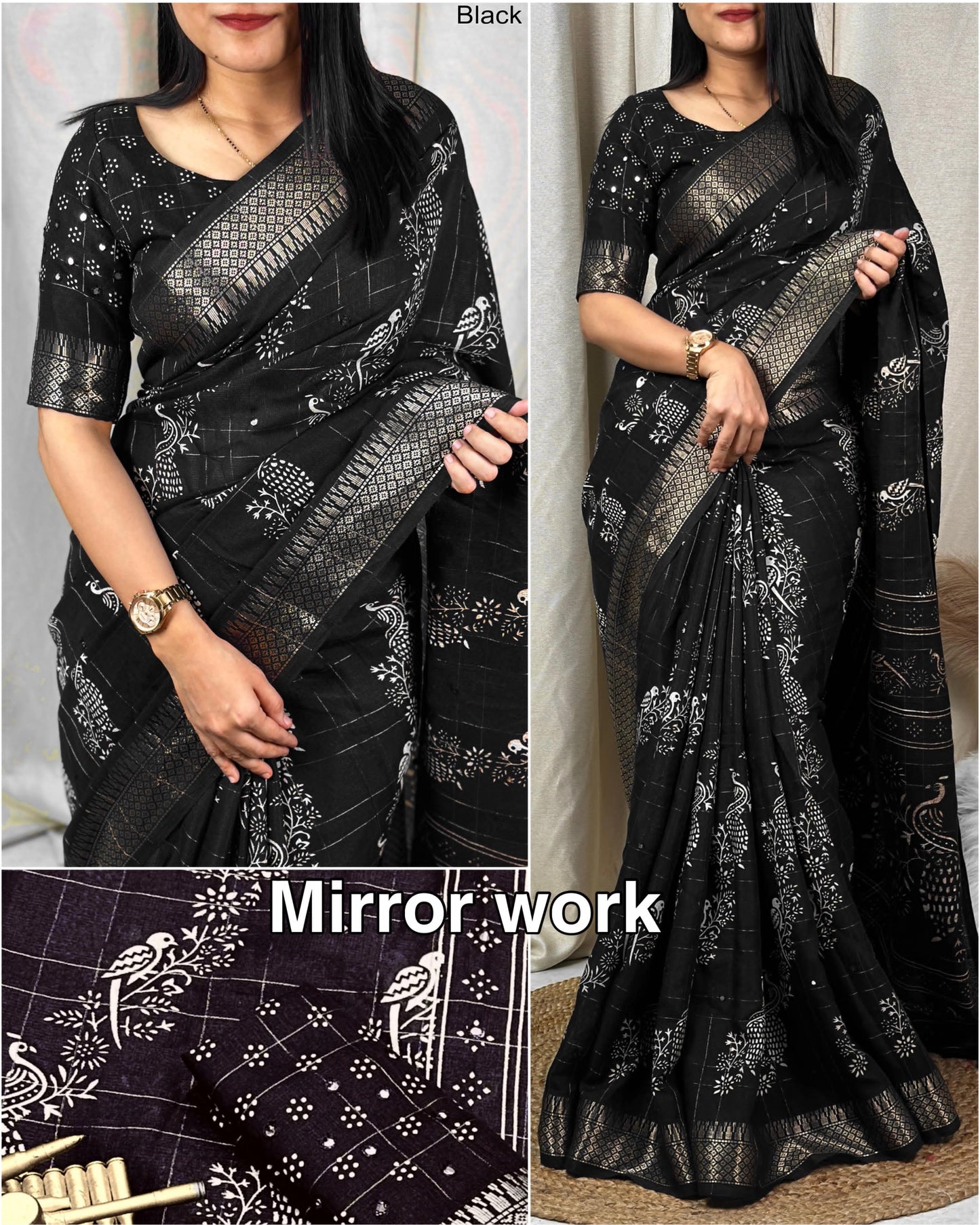 Mangaliya Soft Cotton Printed Saree with Mirror Work Saroj the label