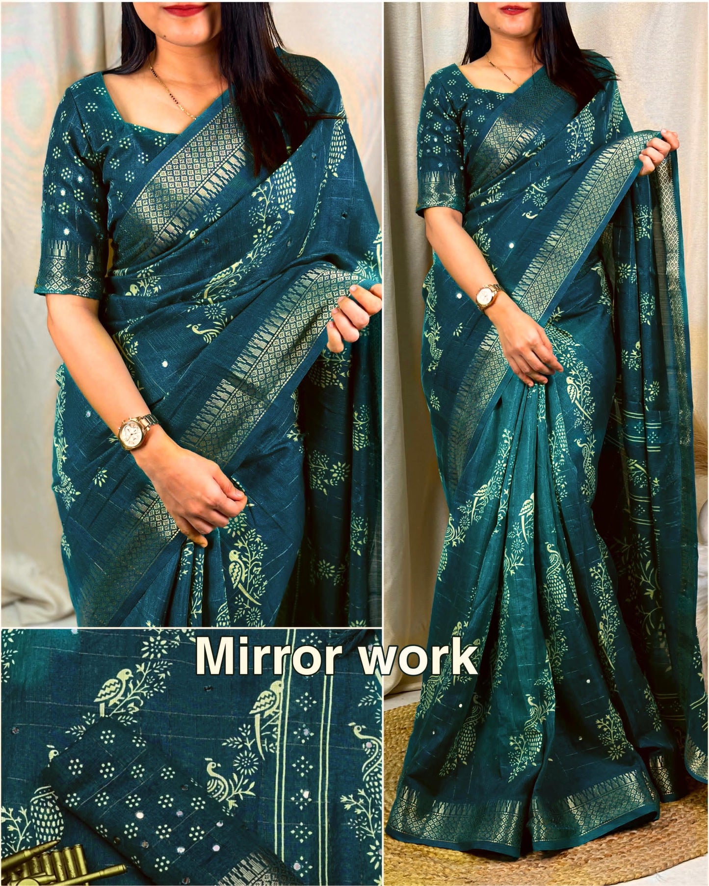 Mangaliya Soft Cotton Printed Saree with Mirror Work Saroj the label