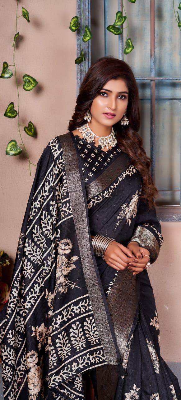 Nagma Cotton Saree with Sequin and print work Saroj the label