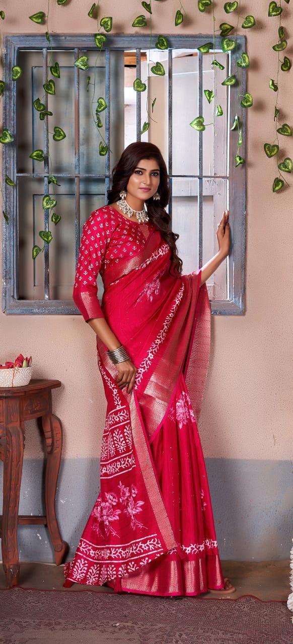 Nagma Cotton Saree with Sequin and print work – Saroj the label