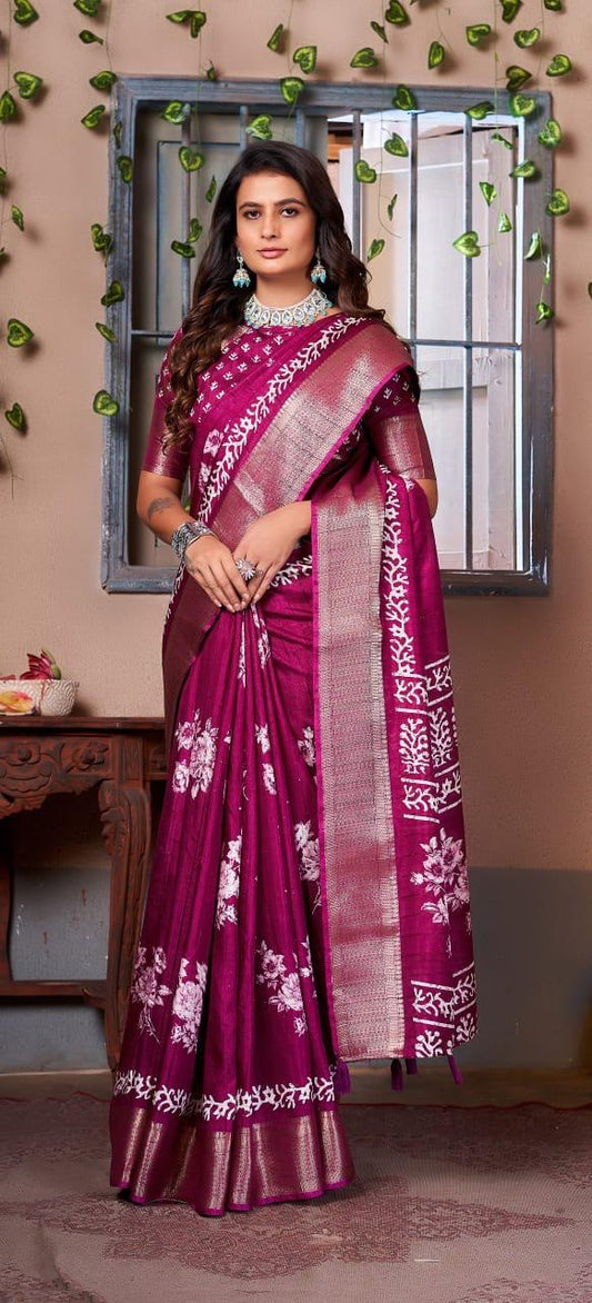 Nagma Cotton Saree with Sequin and print work Saroj the label