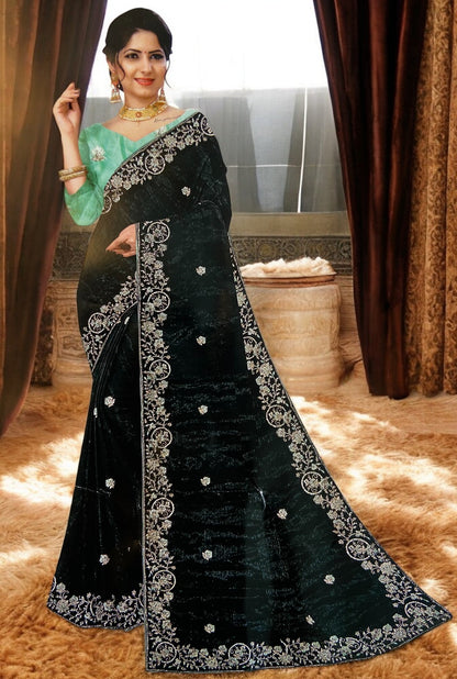 Elegant Kalki saree with stonework and zari border with buttin work, light weight easy to drape sare Saroj the label